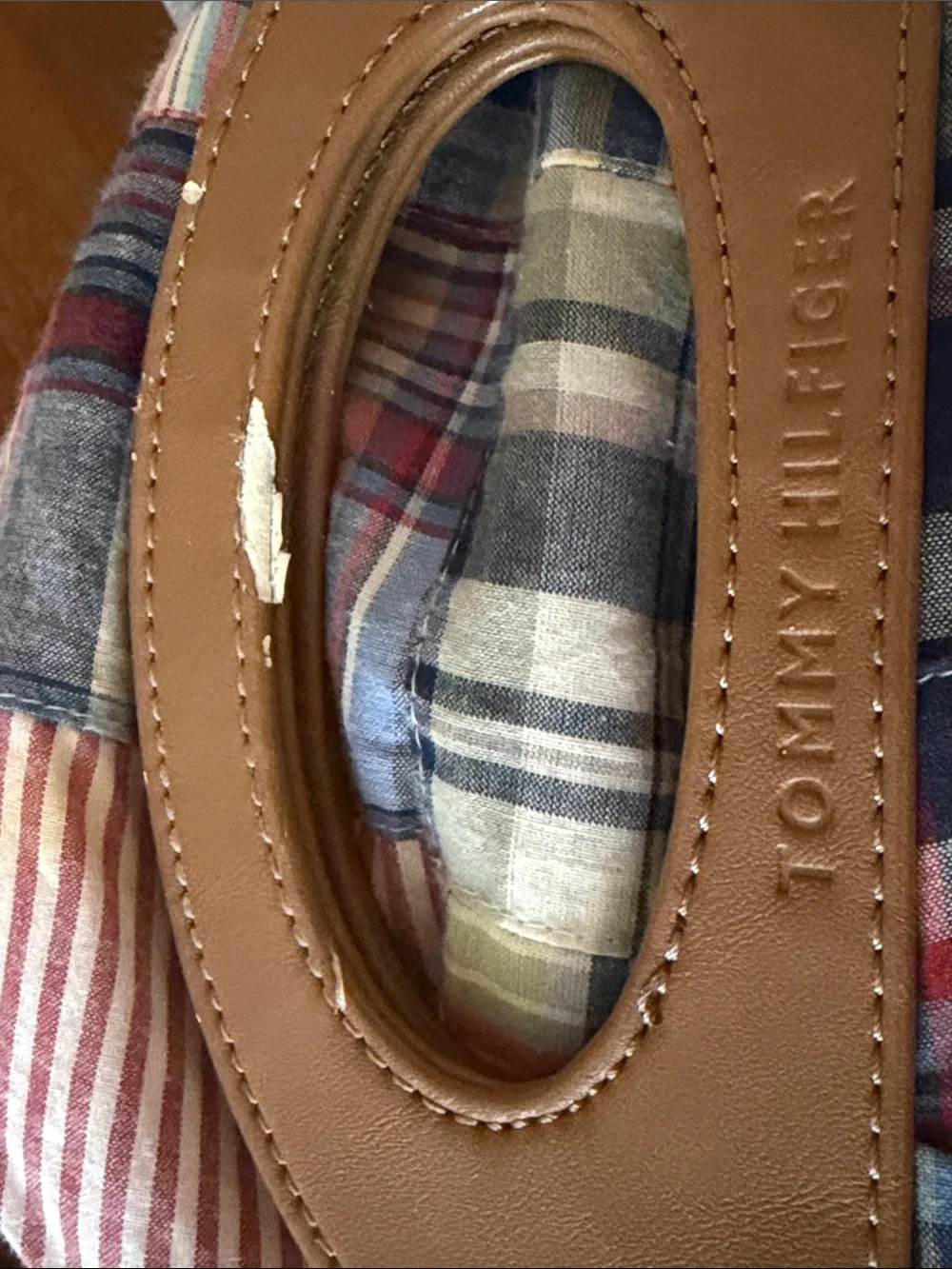Tommy Hilfiger Madras Clutch with Brown Handle